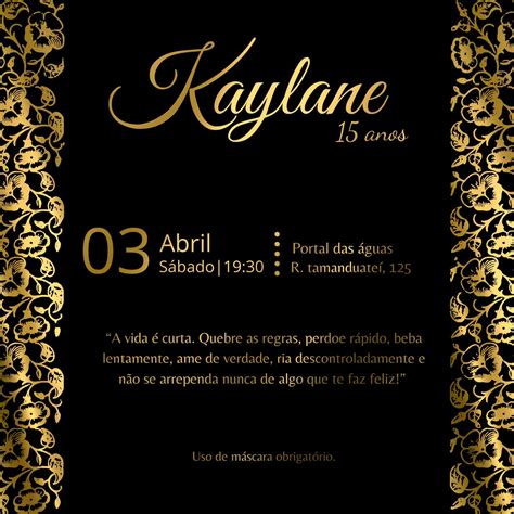 Convite VIRTUAL preto e dourado no Elo7 Kaylane Victória 1554A39