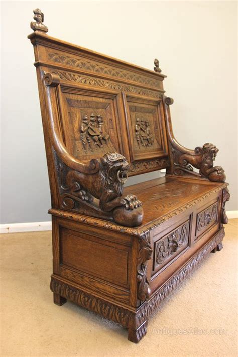 Th Century Carved Monks Bench Oak Settle Antiques Atlas