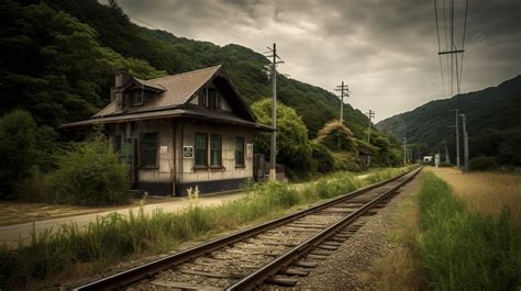 Fundo Uma Estação De Trem Abandonada E Uma Casa Nos Trilhos Fundo