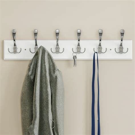 Wall Hook Rail Mounted Hanging Rack With 6 Hooks Entryway Hallway Or Bedroom Storage