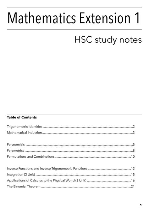 Mathematics Extension Hsc Study Notes Hsc Study Notes Mathematics