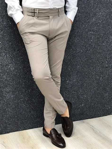 Buy Beige Slim Fit Dress Pants By With Free Shipping