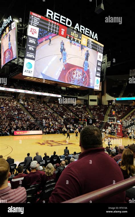 Reed Arena scoreboard on the campus of Texas A&M University, home of the Aggies NCAA basketball ...