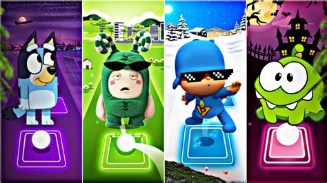 Pocoyo Vs Blippi Vs Om Nom Vs Bluey Bingo Tiles Hop EDM Rush Gameplay