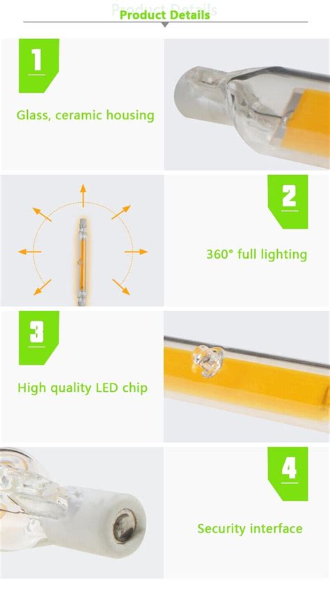 R7s Led Bulb Dimmable Ceramic Glass Tube Light Cob 78mm 118mm 6w 12w J