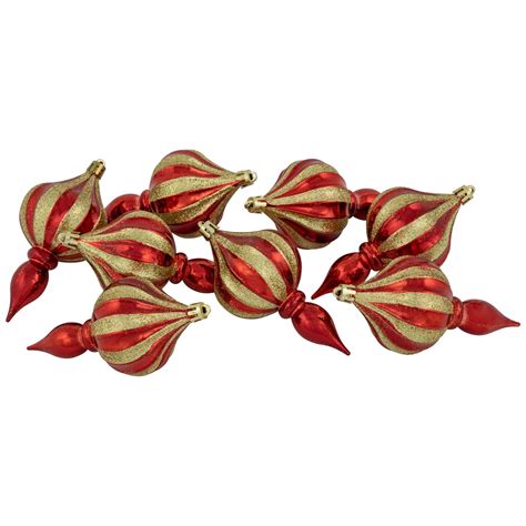 Northlight 8ct Red And Gold Shatterproof Finial Christmas Ornaments 4