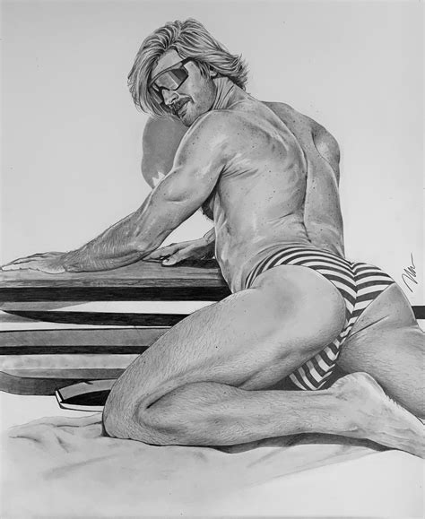 Rule 34 1boy Ass Back Muscles Beach Black And White Brad Welch Art Butt Caucasian Caucasian