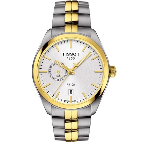 Tissot Mens Pr 100 Dual Time Two Tone Quartz Watch Watches From