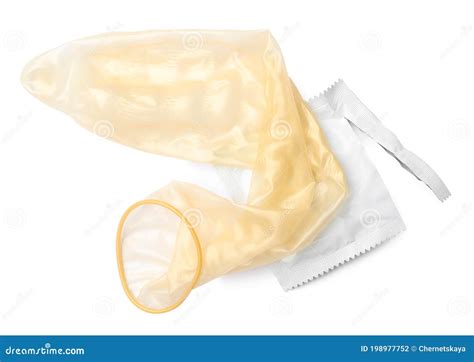 Unrolled Condom And Package On White Background Top View Safe Sex