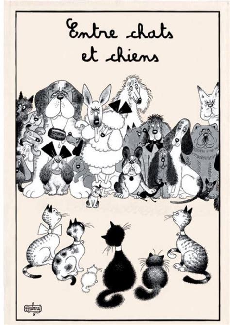 Torchons Bouchons Dubout Entre Chats Et Chiens Kitchen Tea Towel