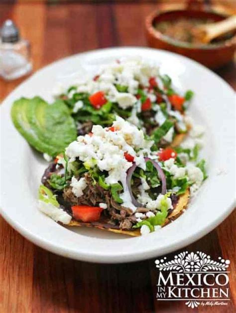 Beef Tostadas A Comfort Food Receta De Tostadas De Carne Deshebrada Mexico In My Kitchen