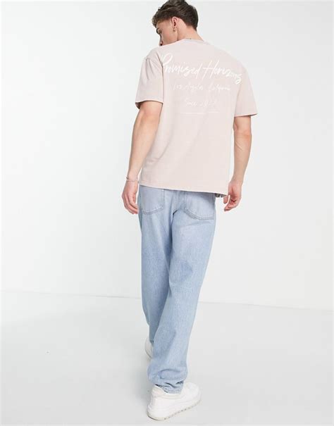 Topman Oversized T Shirt With Back Promised Horizons Text Print Stone