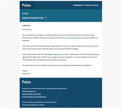 Timesheet Email Notifications - Pulse