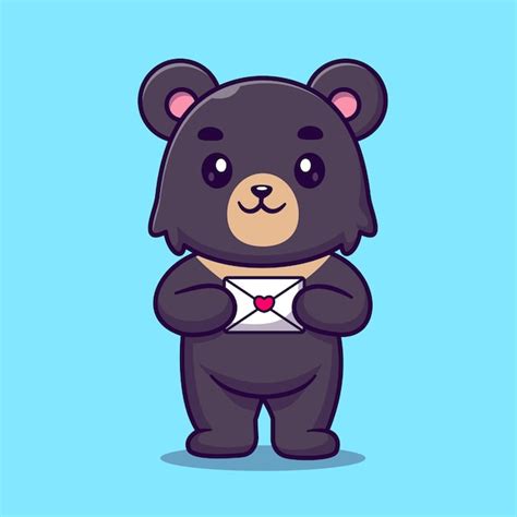 Lindo Oso Negro Sosteniendo Amor Sobre Dibujos Animados Vector Icono