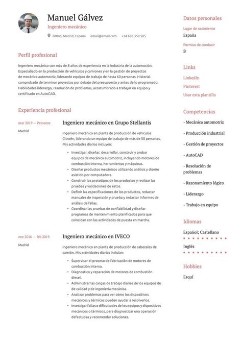 Ejemplo de Currículum Vitae Ingeniero mecánico Curriculum vitae