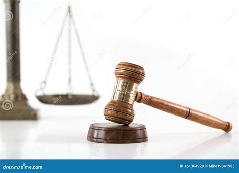 Scale Of Justice Wooden Judge`s Gavel The Criminal Law Stock Photo