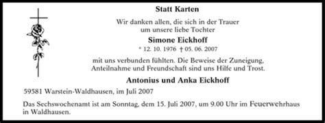 Traueranzeigen Von Simone Eickhoff Trauer In Nrw De