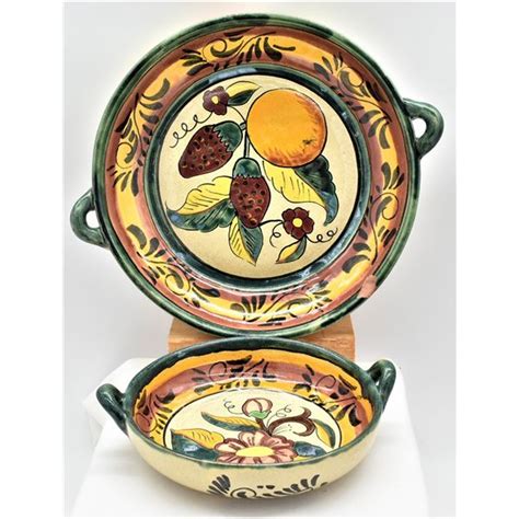 2 Mexican Glazed Pottery Serving Bowls