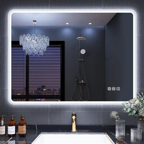 Buy S·bagno 32x24 Inch Illuminated Bathroom Wall Ed For Bathroom Vanity Mirror With Dimmable