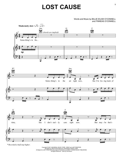 Billie Eilish Lost Cause Sheet Music For Easy Piano Download Pdf 498643