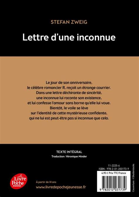 Lettre Dune Inconnue Poche 2015 De Stefan Zweig Véronique Minder