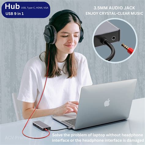 Docking Station USB C 9 In 1 ACV Premium Hub Cu 2x HDMI 4K 1x VGA