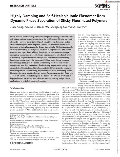 PDF Highly Damping And SelfHealable Ionic Elastomer From Dynamic