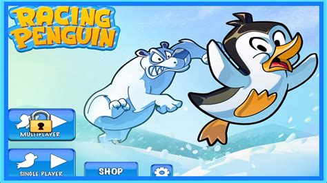 Racing Penguin Run Away From Polar Bear To The Finish Line