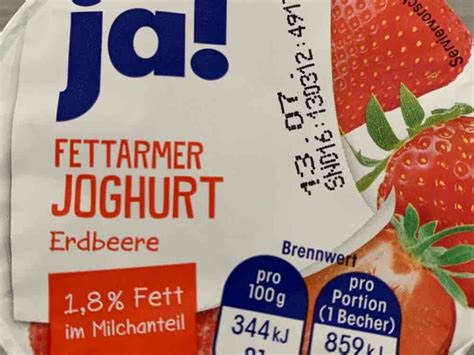 Ja Fettarmer Joghurt Erdbeere 1 8 Kalorien Joghurt Fddb