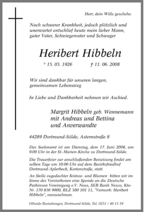 Traueranzeigen Von Heribert Hibbeln Trauer In NRW De