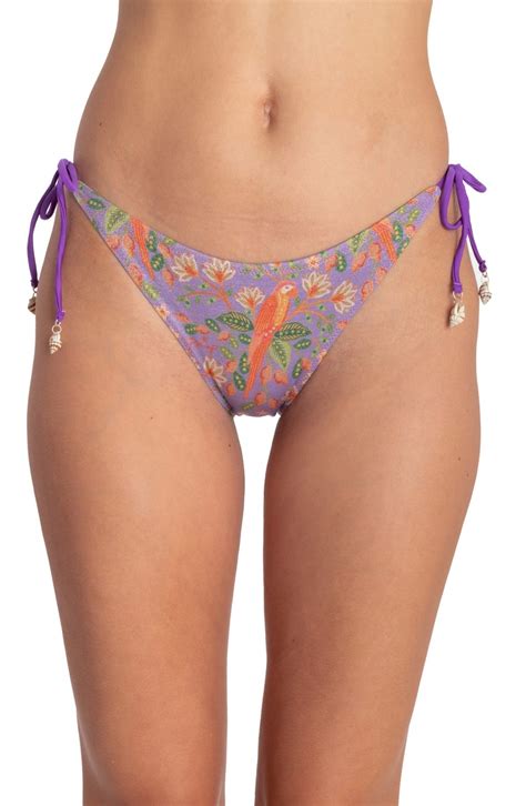 Slip Bikini Brasiliana Con Conchiglie Stampa Flower Bird Taglia S