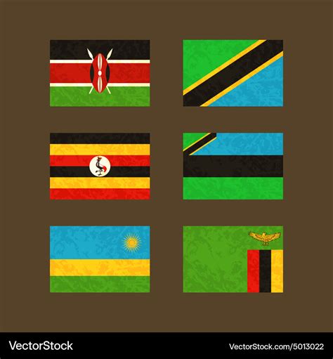 Flags Of Kenya Tanzania Uganda Zanzibar Rwanda Vector Image