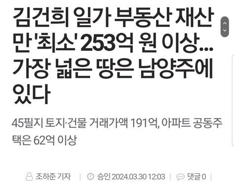 김건희일가 부동산재산만 최소 253억원 이상 Mlbpark