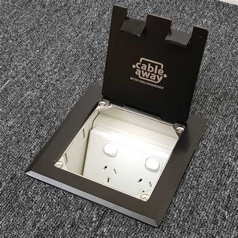 Floor Box With Stainless Steel Black Flush Lid 1 Double Gpo