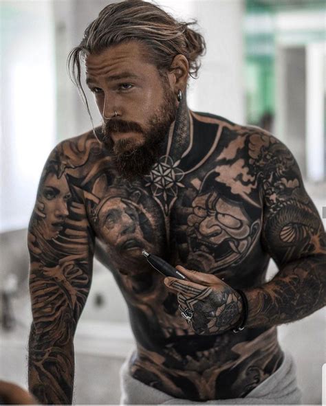 Bearded Tattooed Men Tattoed Guys Inked Men Long Hair Styles Men