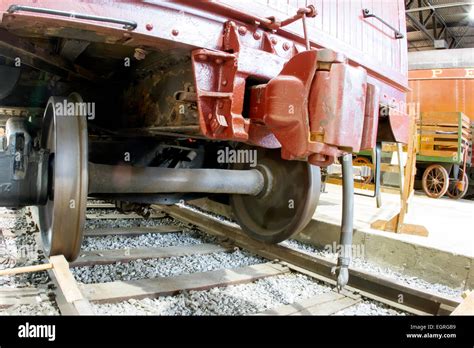 View Of Wheels Of An Antique Railroad Car On Tracks Stock Photo Alamy