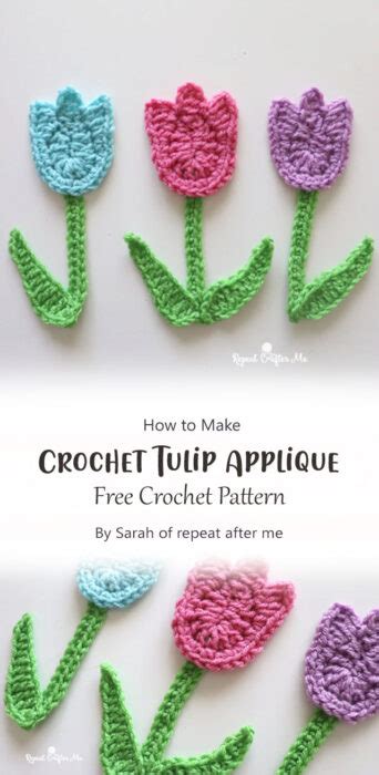 Pretty Tulip Applique Free Crochet Pattern Ideas - Carolinamontoni.com