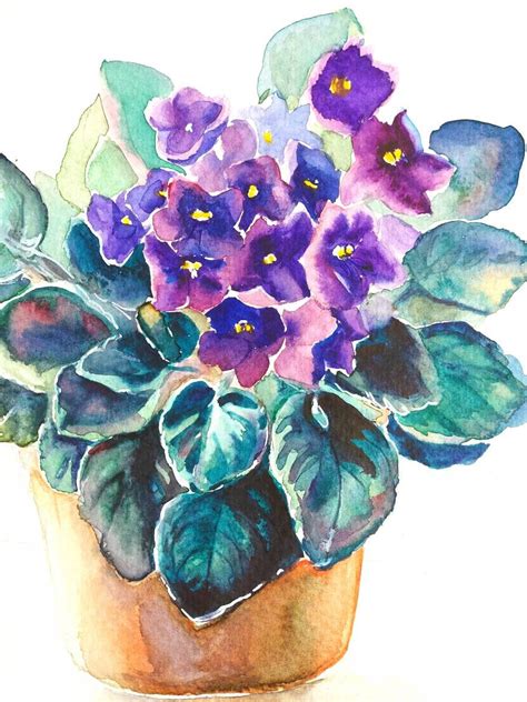 Violet Watercolor, Original Flower Painting, Floral Watercolor ...