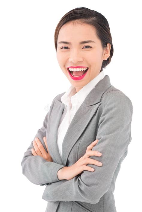 Cheerful Business Lady Stock Photo Image Of Arms Manager