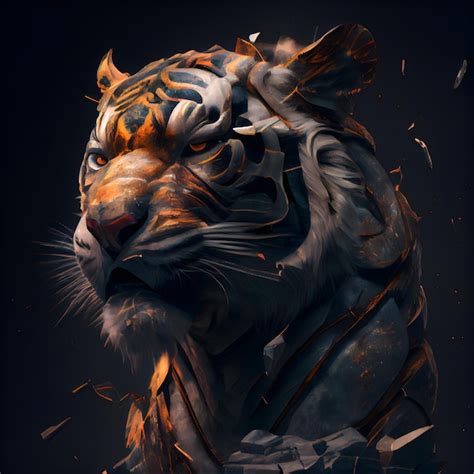 Premium Photo Tiger With Fire Flames On A Dark Background D Illustration