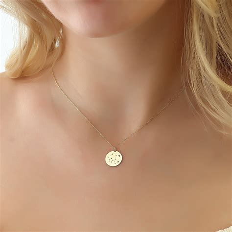 14k Solid Gold Zodiac Necklace Gold Astrology Zodiac Signs Circle