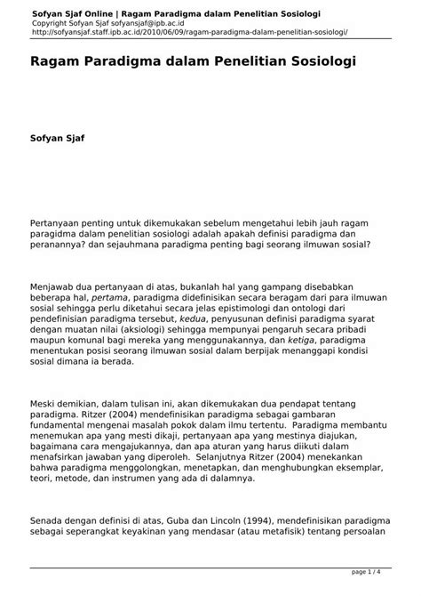 Pdf Ragam Paradigma Dalam Penelitian Sosiologiachamad Staff Ipb Ac Id