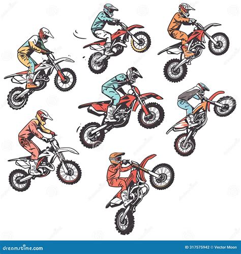 Nine Motocross Riders Performing Various Stunts Dirt Bikes, Rider Wears ...