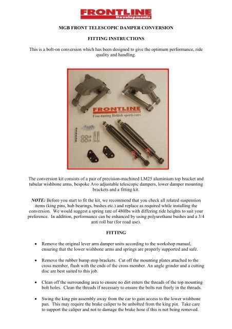 Mgb Front Telescopic Damper Conversion Frontline Developments