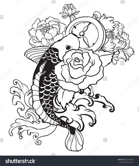 Hand Drawn Outline Koi Fish Tattoo Stock Vector (Royalty Free ...