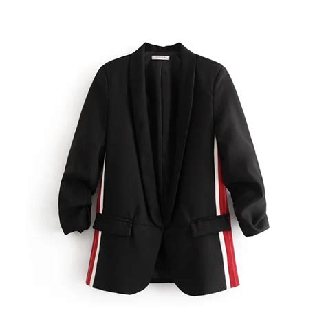 2018 Fall Spring Red White Striped Black Women Blazer For Office Ladies Long Sleeve Female Out