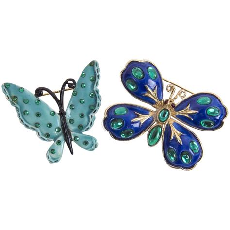 Signed Har Blue Enamel And Turquoise Enamel Butterfly Brooch Pins At