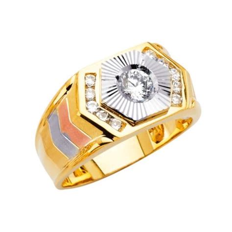 K Tri Color Gold Men S Cubic Zirconia Ring Ebay