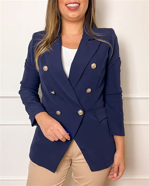 Blazer Feminino Em Alfaitaria Balmains Inspired Botões Dourados