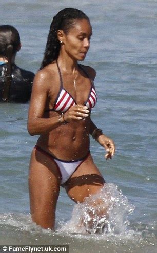 Jada Pinkett Smith Flaunts Her Toned Figure In A Striped Bikini As She